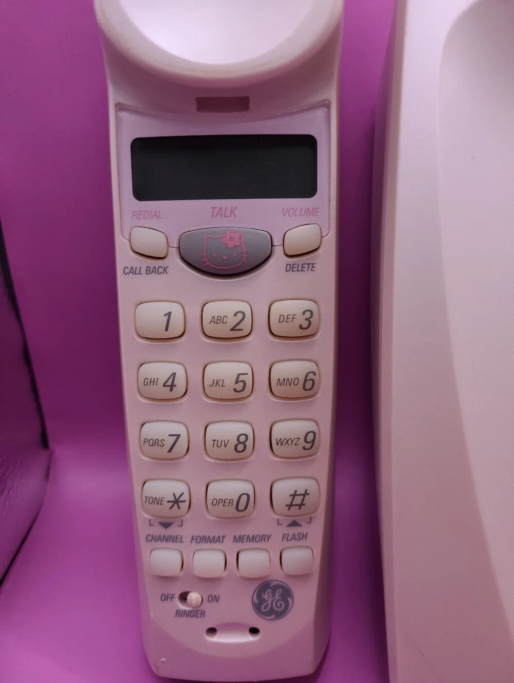 Vintage Hello Kitty Landline Cordless Phone Pink Caller ID GE 1999 Read Descript